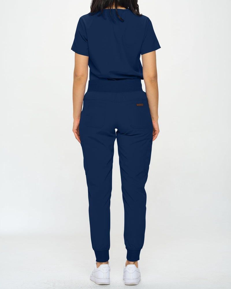 Monarch Uniforms Slim Fit Stretchy Scrubs Women's Jogger Scrub Set Slim Jogger Scrubs with Tuck-In Top for Women (NAVY BLUE-L) - Image 4