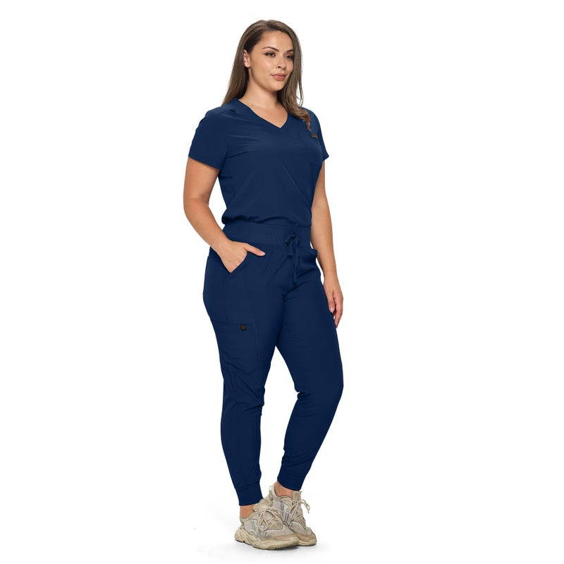 Monarch Uniforms Slim Fit Stretchy Scrubs Women's Jogger Scrub Set Slim Jogger Scrubs with Tuck-In Top for Women (NAVY BLUE-L) - Image 2