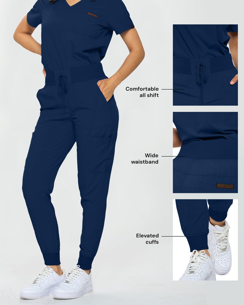 Monarch Uniforms Slim Fit Stretchy Scrubs Women's Jogger Scrub Set Slim Jogger Scrubs with Tuck-In Top for Women (NAVY BLUE-L) - Image 5