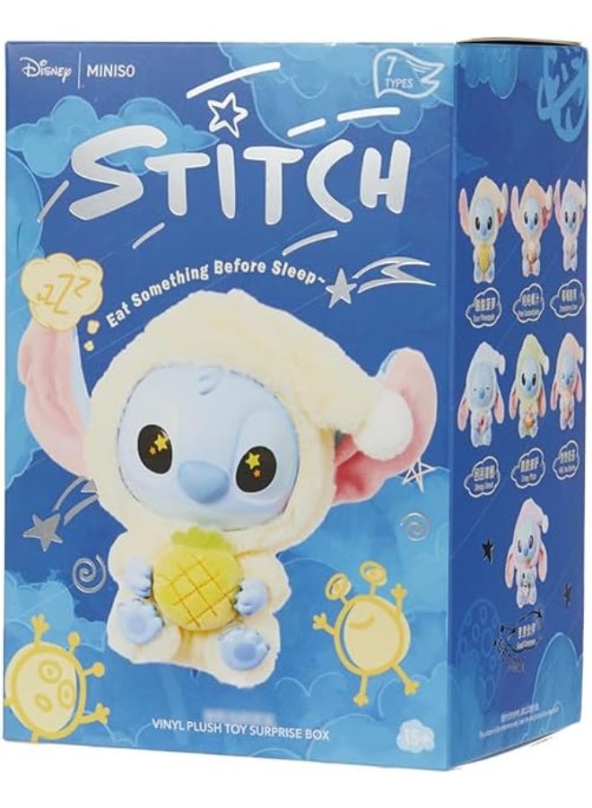 MINISO Disney Stitch Eat Something Before Sleep Collection Vinyl Plush Toy Surprise Box Figure Model Random Design Blind Box Toy Collectible Toy for Home Decor Birthday Gifts (Random One Figure)