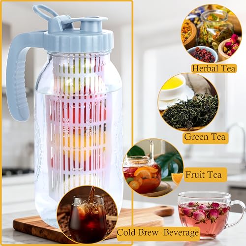 GMCOZY 64 Oz Glass Mason Jar Pitcher With Infuser Lid Half Gallon Mason Fruit Infused Water Pitcher 2 Quart Wide Mouth Sun Tea Jar For Outside For Fridge Lemonade, Beverage,Milk,Juice, Cold Brew Container - Image 5