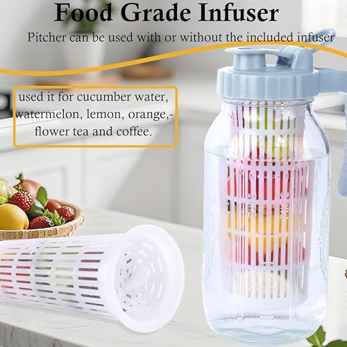 GMCOZY 64 Oz Glass Mason Jar Pitcher With Infuser Lid Half Gallon Mason Fruit Infused Water Pitcher 2 Quart Wide Mouth Sun Tea Jar For Outside For Fridge Lemonade, Beverage,Milk,Juice, Cold Brew Container - Image 3