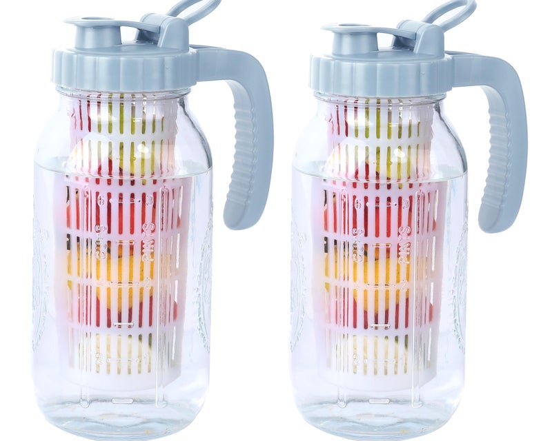 GMCOZY 64 Oz Glass Mason Jar Pitcher With Infuser Lid Half Gallon Mason Fruit Infused Water Pitcher 2 Quart Wide Mouth Sun Tea Jar For Outside For Fridge Lemonade, Beverage,Milk,Juice, Cold Brew Container - Image 1