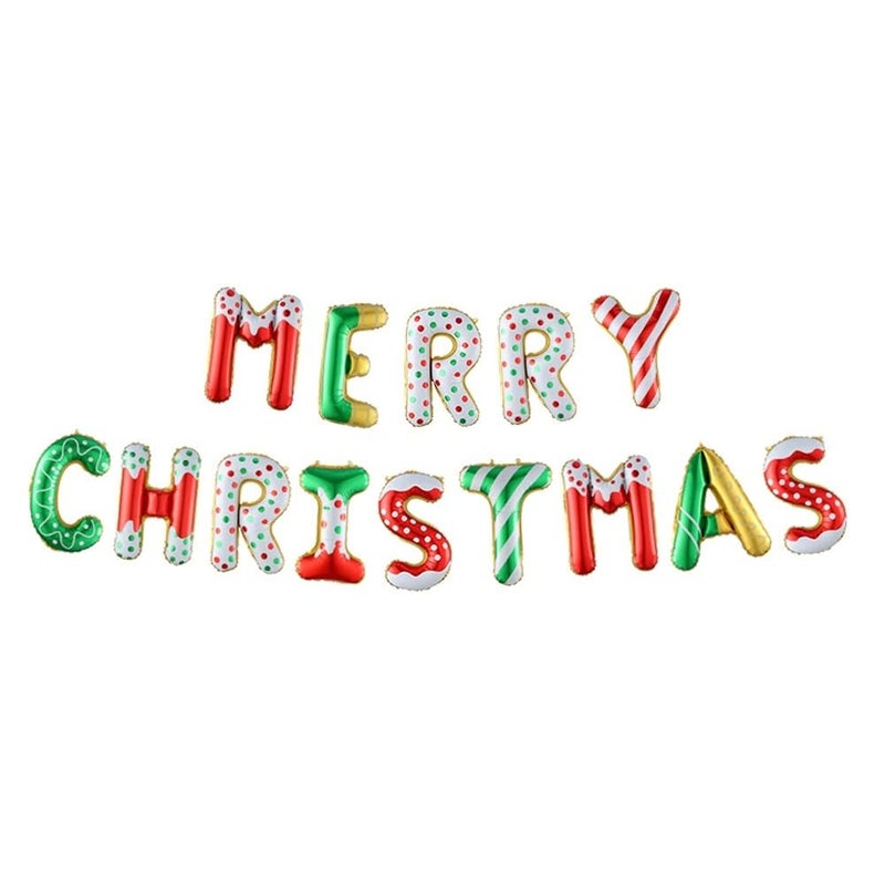 Atpata Funky 16Inch Merry Christmas Alphabetic Text Foil Balloons Donut Candy and Snow Frost Theme Festive Decor for Magical Holiday Xmas Celebrations - Image 1