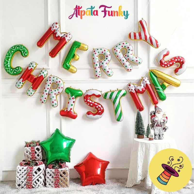 Atpata Funky 16Inch Merry Christmas Alphabetic Text Foil Balloons Donut Candy and Snow Frost Theme Festive Decor for Magical Holiday Xmas Celebrations - Image 3