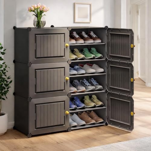 EXVITO 12 Tier Shoe Rack with Shelf, Folding Shoe Rack for Bedroom, Living Room,Entryway, Footwear Stand for Home, Organizer, ShoeRack Plastic | Plastic Shoes Rack for Home - Grey - Image 1