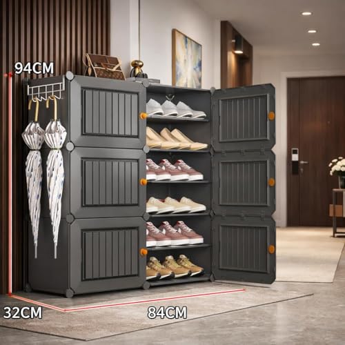 EXVITO 12 Tier Shoe Rack with Shelf, Folding Shoe Rack for Bedroom, Living Room,Entryway, Footwear Stand for Home, Organizer, ShoeRack Plastic | Plastic Shoes Rack for Home - Grey - Image 2