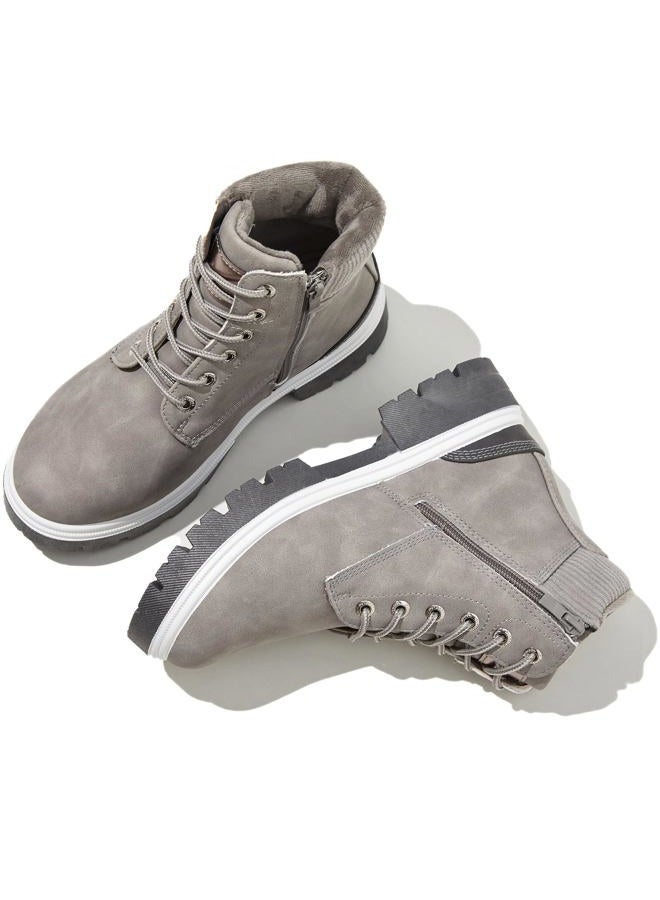 FINIWOR Ankle Boots for Women Hiking Boot Women Combat Boots Lace Up Womens Snow Boots Waterproof Fur Winter Boots Black Boots.(Grey.US10) - Image 1