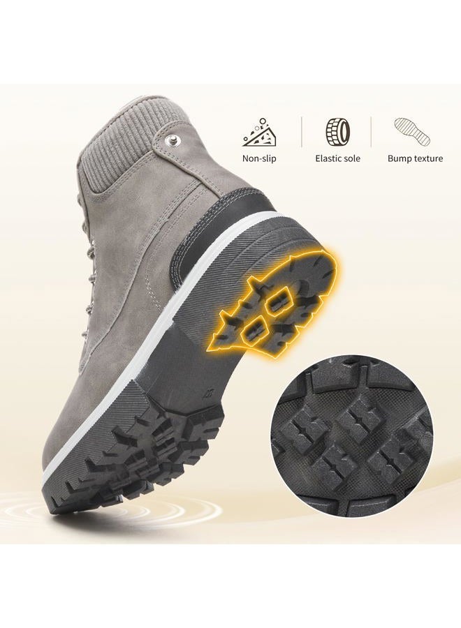 FINIWOR Ankle Boots for Women Hiking Boot Women Combat Boots Lace Up Womens Snow Boots Waterproof Fur Winter Boots Black Boots.(Grey.US10) - Image 5