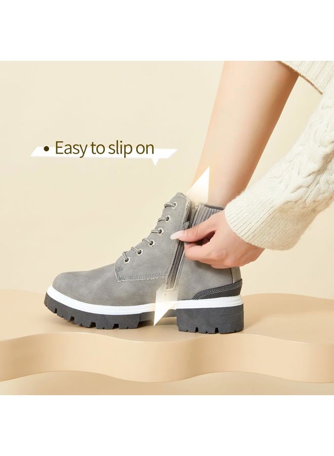 FINIWOR Ankle Boots for Women Hiking Boot Women Combat Boots Lace Up Womens Snow Boots Waterproof Fur Winter Boots Black Boots.(Grey.US10) - Image 4