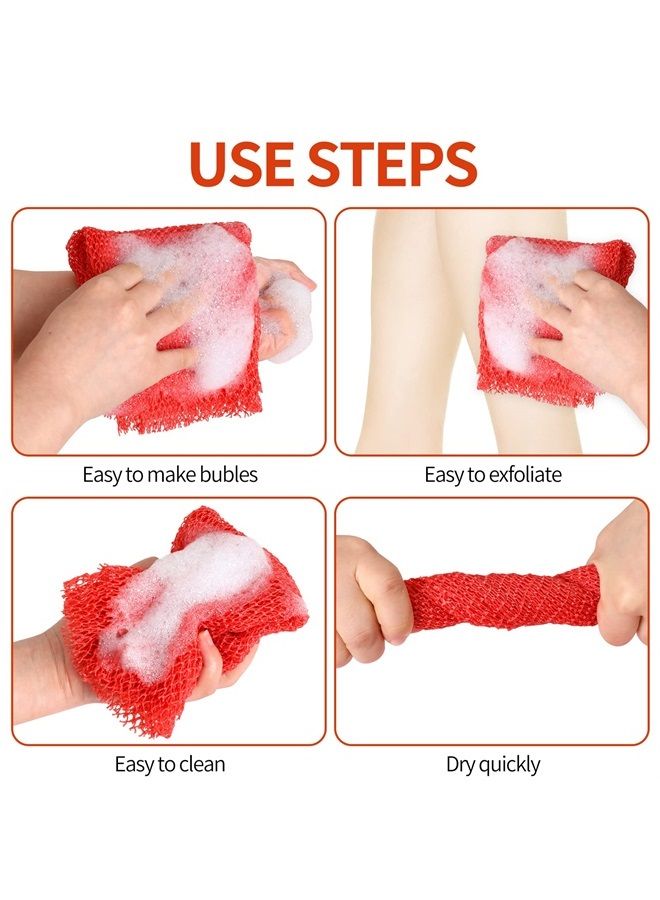 AbuQ 2 Pieces African net Sponge for exfoliating,African exfoliating net, African wash net, African Ghana Sapos scrubbing washcloth rag for Smoother Skin and Daily use (Pink Green)  - Image 3