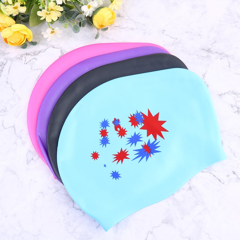 👕 غطاء سباحة سيليكون مضاد للماء بنمط النجوم مع حماية للأذن للشعر الطويل للنساء اللون بنفسجي - Image 3