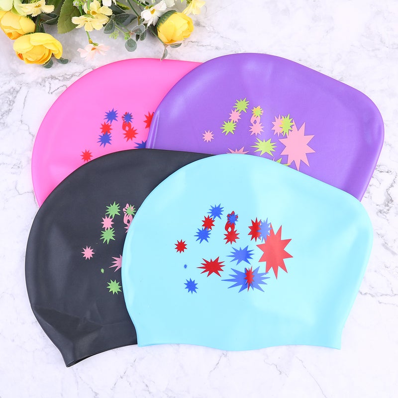 👕 غطاء سباحة سيليكون مضاد للماء بنمط النجوم مع حماية للأذن للشعر الطويل للنساء اللون بنفسجي - Image 5