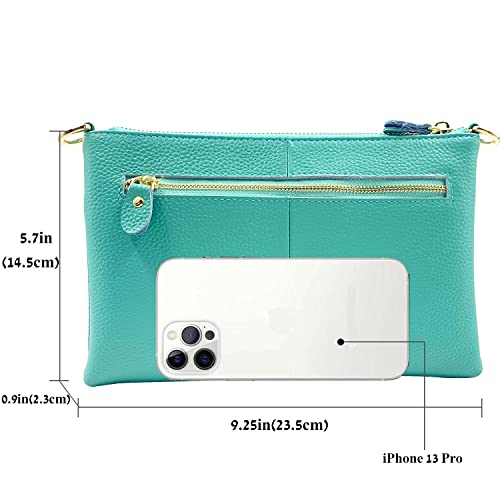 Beurlike Leather Wristlet Wallet Clutch Purses For Women Small Crossbody Phone Bags (Teal) - Image 4