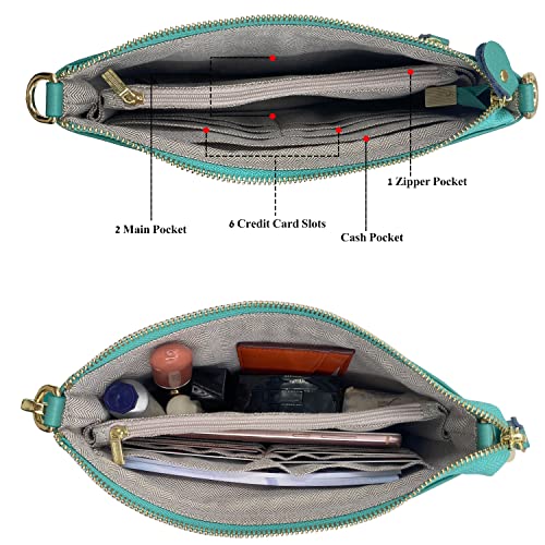 Beurlike Leather Wristlet Wallet Clutch Purses For Women Small Crossbody Phone Bags (Teal) - Image 5