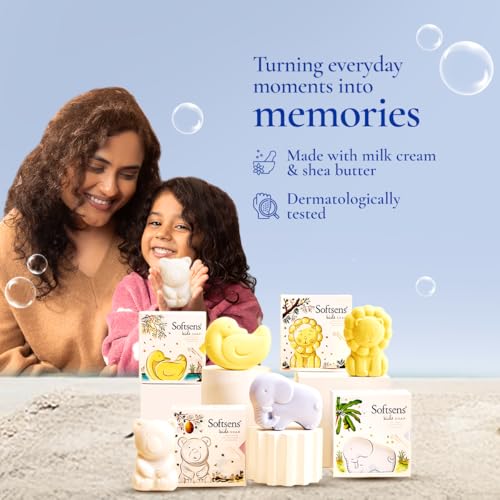 Softsens Assorted Kids Soap 75g each ( Pack of 4 x 75g) | Gentle Nourishing Care with Shea Butter & Natural Milk Cream, Dermatologist Tested Baby Soap, Moisturizing Animal Shape Bar Soap For Toddlers & Kids 2-10 Years - Image 3