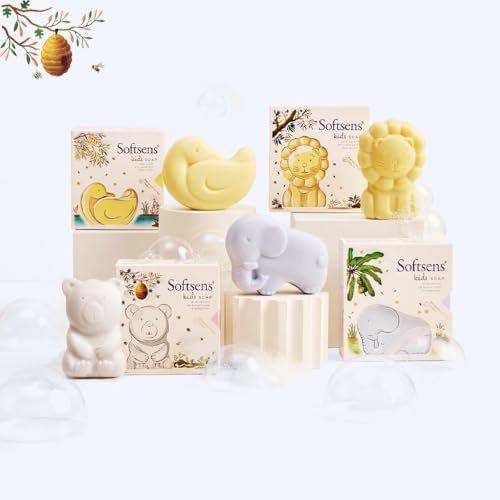 Softsens Assorted Kids Soap 75g each ( Pack of 4 x 75g) | Gentle Nourishing Care with Shea Butter & Natural Milk Cream, Dermatologist Tested Baby Soap, Moisturizing Animal Shape Bar Soap For Toddlers & Kids 2-10 Years - Image 1