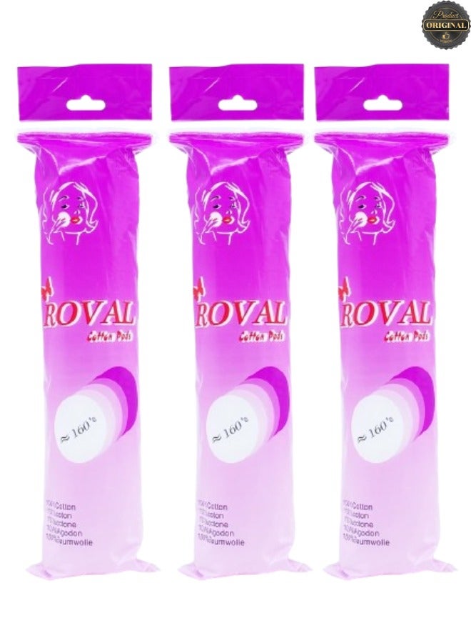 ROVAL 3 Pieces Cotton Pads 160 Pcs - Image 1