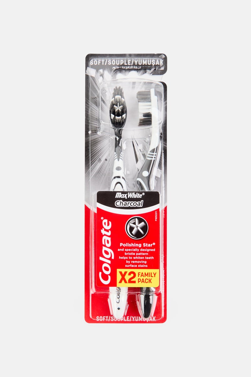 Colgate  Max White Charcoal Whitening Soft Toothbrush 2 Pack - Image 1
