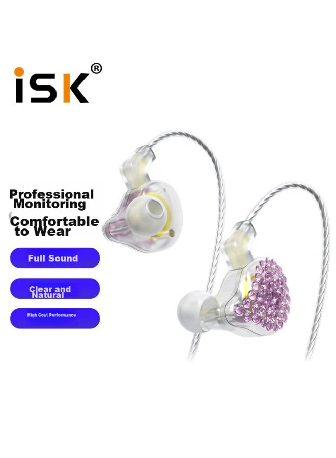 Isk Es80 Wired Monitoring Headphones, Pink And Purple, In-Ear, Professional, For And Music, High-Fidelity Hifi, Small Earphones, Karaoke, Music, Deep Bass, Compatible With Mobile Phones, Computers, Sound Cards, Universal Earplugs - Image 1