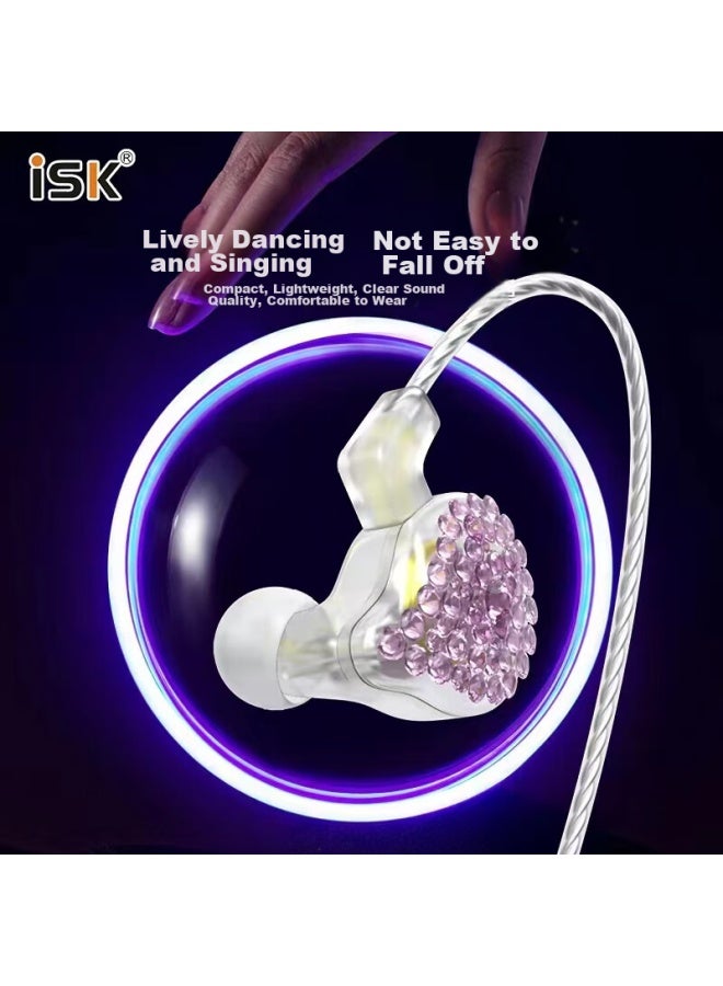 Isk Es80 Wired Monitoring Headphones, Pink And Purple, In-Ear, Professional, For And Music, High-Fidelity Hifi, Small Earphones, Karaoke, Music, Deep Bass, Compatible With Mobile Phones, Computers, Sound Cards, Universal Earplugs - Image 4