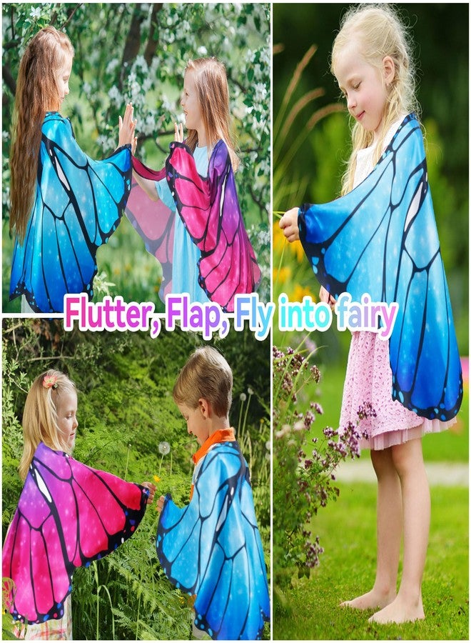 D.Q.Z Kids Monarch Butterfly Wings for Toddlers Girls Halloween Dress Up Costumes Children Fairy Party Favors (Blue) - Image 4