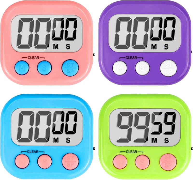 AOUVES Digital Timer for Kids Teacher Supplies Classroom Timer for Study Learning Management Kitchen Work Exercise-4Pack Pink Blue Green Purple - Image 1