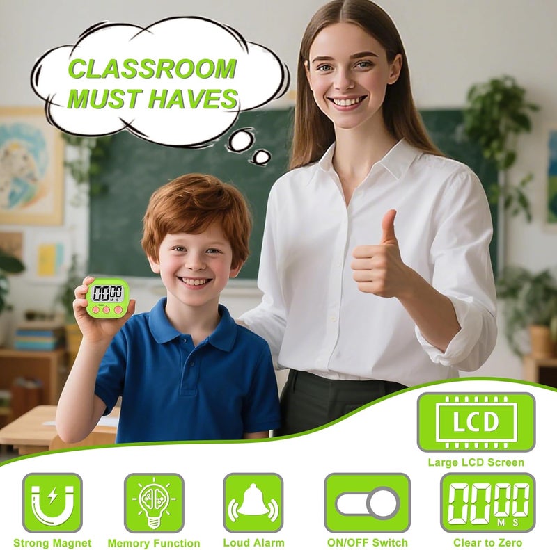 AOUVES Digital Timer for Kids Teacher Supplies Classroom Timer for Study Learning Management Kitchen Work Exercise-4Pack Pink Blue Green Purple - Image 2