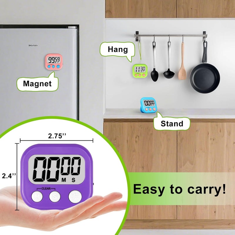 AOUVES Digital Timer for Kids Teacher Supplies Classroom Timer for Study Learning Management Kitchen Work Exercise-4Pack Pink Blue Green Purple - Image 5
