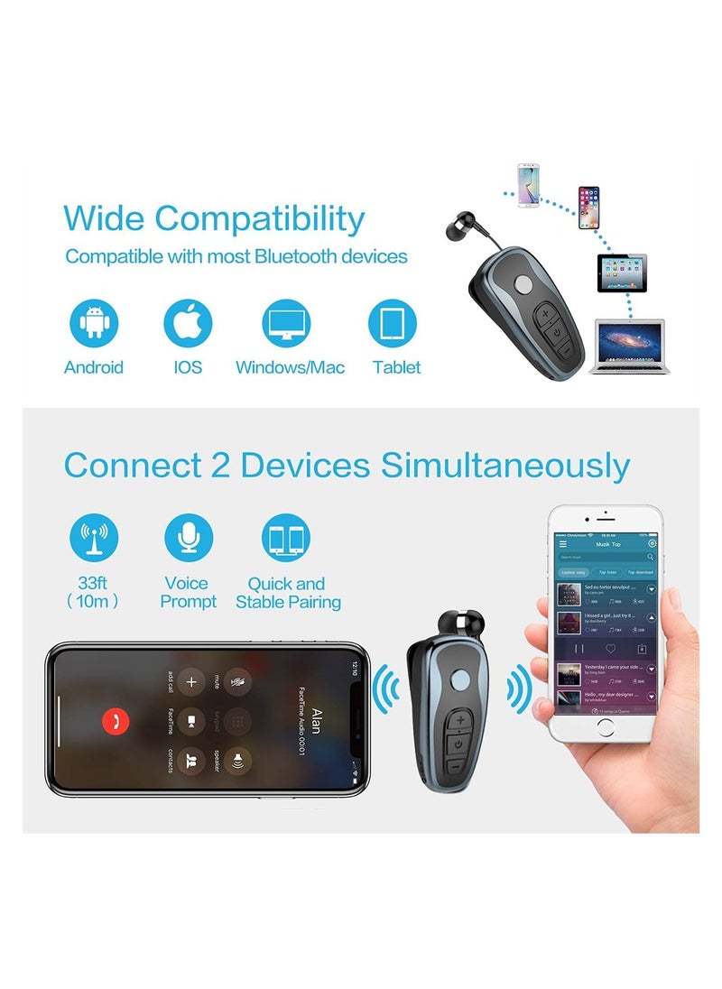 SYOSI - Retractable Wireless Bluetooth Earphone, Stereo Earphone V5.0 Noise Cancelling Mic Clip on Earpiece Comfortable HandsFree Headset, Business Headphones with One Ear for Driver, Bike, Sports - Image 1