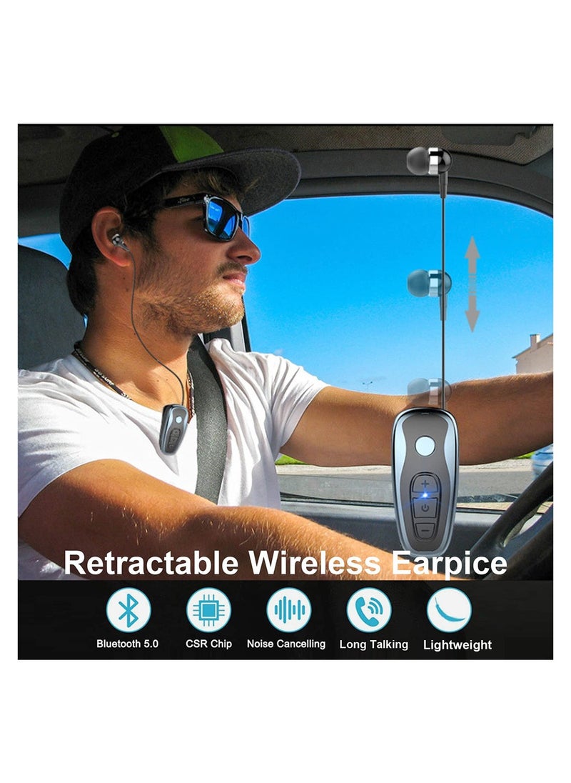 SYOSI - Retractable Wireless Bluetooth Earphone, Stereo Earphone V5.0 Noise Cancelling Mic Clip on Earpiece Comfortable HandsFree Headset, Business Headphones with One Ear for Driver, Bike, Sports - Image 1