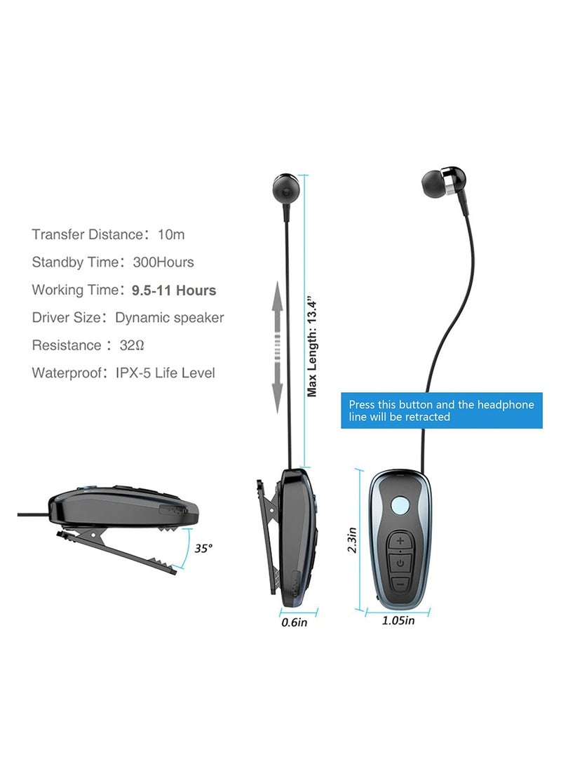 SYOSI - Retractable Wireless Bluetooth Earphone, Stereo Earphone V5.0 Noise Cancelling Mic Clip on Earpiece Comfortable HandsFree Headset, Business Headphones with One Ear for Driver, Bike, Sports - Image 1