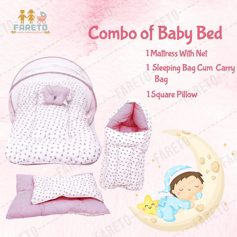 FARETO Baby Gift Pack Set Mattress with Net & Sleeping Bag(0-6 Months) Pink - Image 2