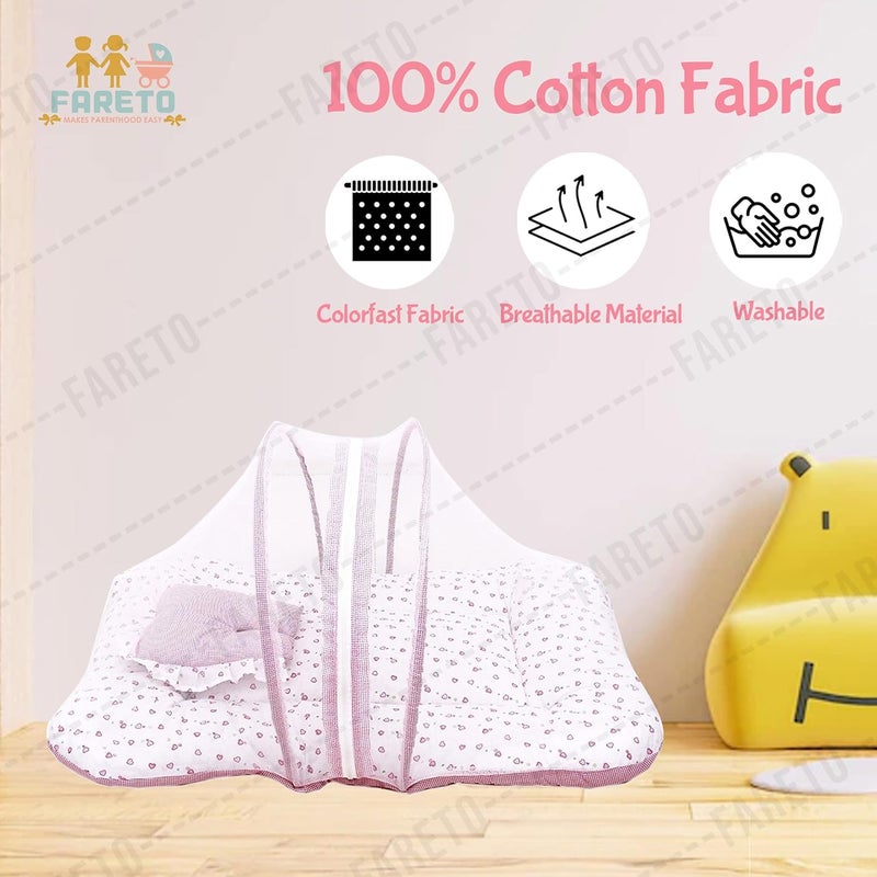 FARETO Baby Gift Pack Set Mattress with Net & Sleeping Bag(0-6 Months) Pink - Image 5