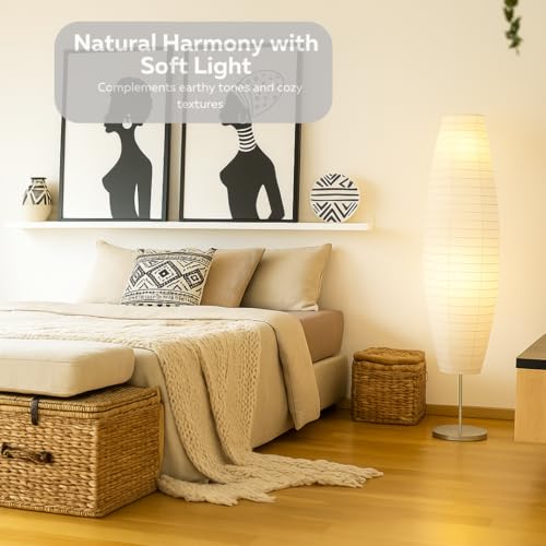 LIGHTACCENTS 59-Inch Rice Paper Floor Lamp – Japanese-Style Lantern with White Paper Shade, Modern Standing Lamp for Living Room, Bedroom, Office, Soft Ambient Lighting for Home Décor - Image 2
