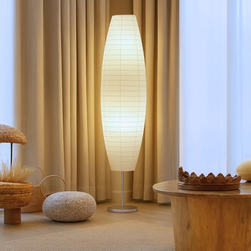 LIGHTACCENTS 59-Inch Rice Paper Floor Lamp – Japanese-Style Lantern with White Paper Shade, Modern Standing Lamp for Living Room, Bedroom, Office, Soft Ambient Lighting for Home Décor - Image 1