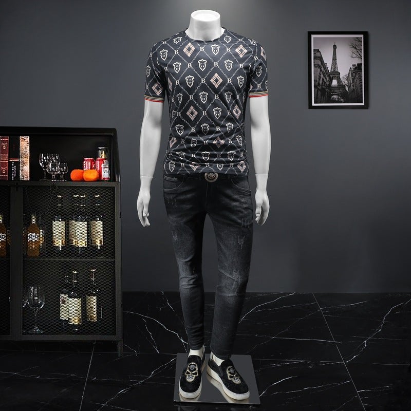 Summer New Short-Sleeved Men's Casual Fashion Trendy Korean Style Men's Ice Silk Modal Men's T-Shirt - Image 2