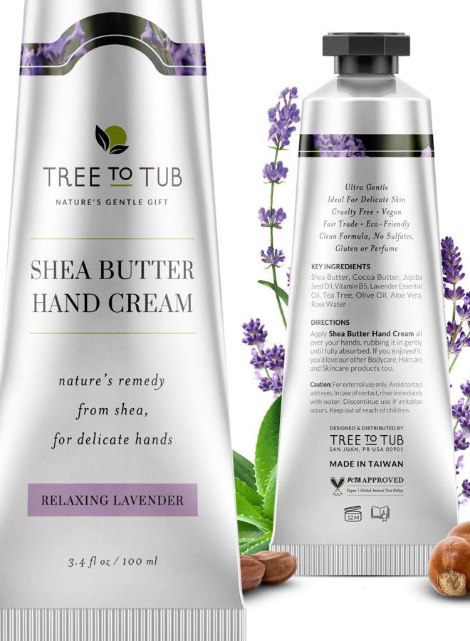 Tree to Tub كريم يد زبدة الشيا من تري تو تاب للبشرة الحساسة. مرطب لافندر مرطب للنساء والرجال مع صبار عضوي طازج، فيتامين B5، زبدة كاكاو عضوية وماء ورد تونر - Image 1