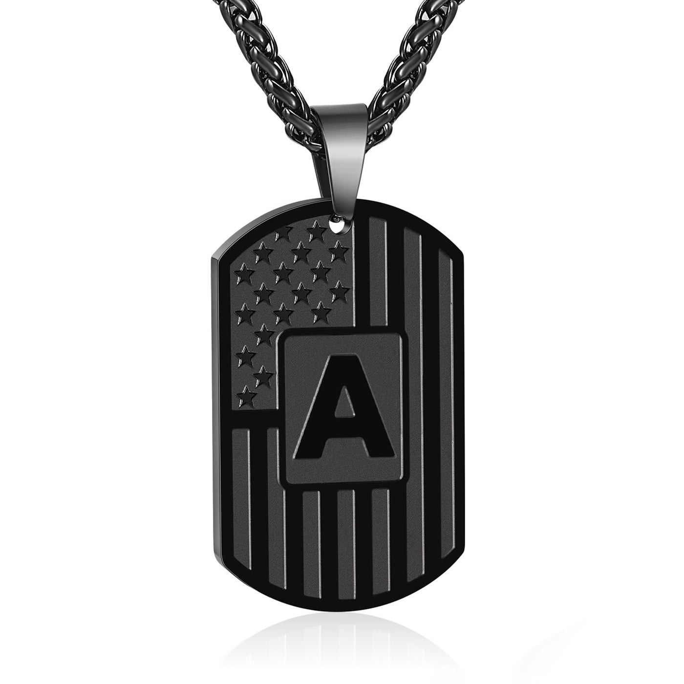 Bellino Initial A Necklace for Men, Letter Dog Tag American Flag Stainless Steel Teen Teenager Him Pendent Chain Alphabet Necklaces Jewelry Christmas Gifts Black