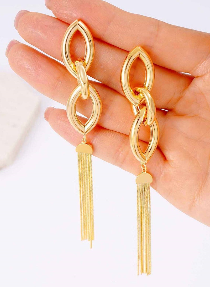 فاشون بيضاوي الشكل سلسلة ربط سلسلة مسمار القرط شرابة - Image 4