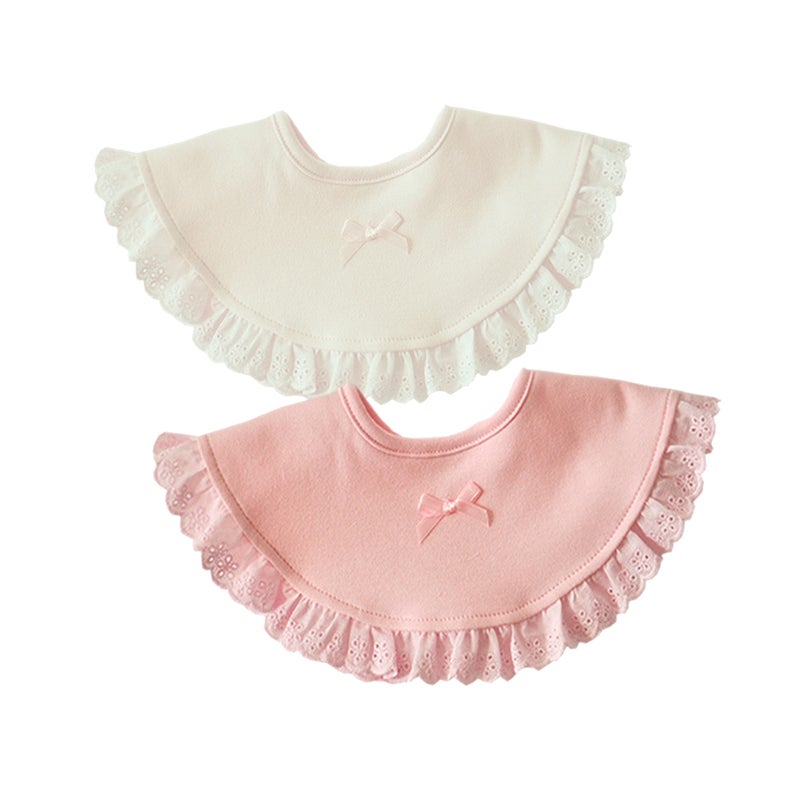 4 pcs 360 Degree Rotation Cotton Bib Bowknot Kids Lunch Apron for Baby Infant Girl (White and ) - Image 2