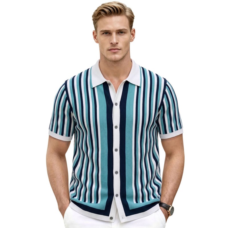 Men's Vintage Contrast Stripe Polo Shirt - Image 1