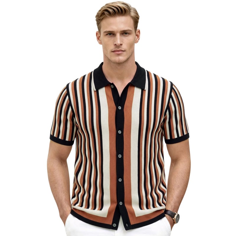 Men's Vintage Contrast Stripe Polo Shirt - Image 3