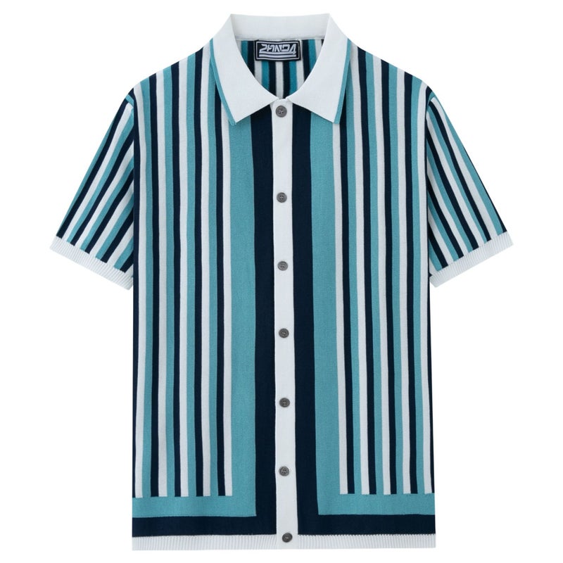 Men's Vintage Contrast Stripe Polo Shirt - Image 2
