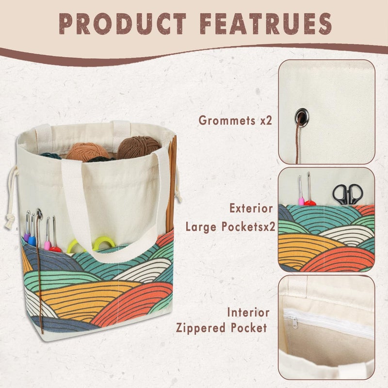 Togetrue Yarn Bag  Knitting Crochet Tote Bag  Yarn Storage Bags Organizer  Crochet Bags For Crocheting Project  Store Skein Ball  Short Knitting Needle (Large  Color Arc) - Image 5
