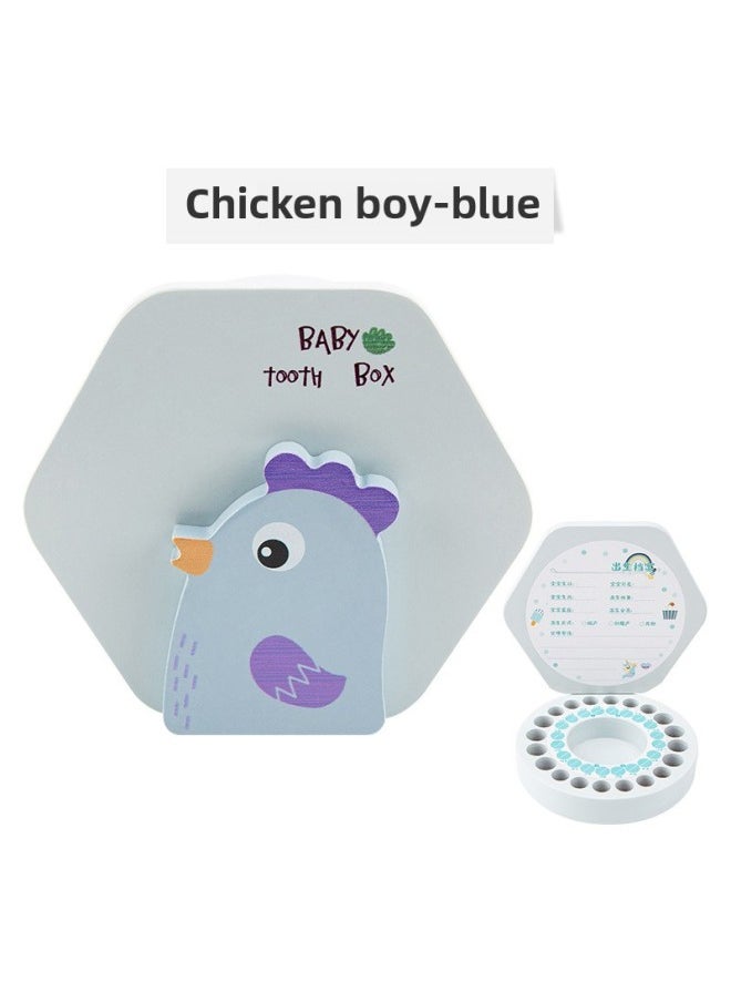 Generic Baby And Young Children Early Education Primary Teeth Memorial Gift Box Baby Boys And Girls Teeth Collection Fetal Hair Preservation Wooden Toy-Color:CHICKEN-BLUE  - Image 1