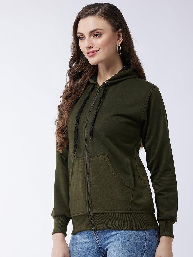 Pivl Full Sleeve Solid Women Sweatshirt_Olive, M - Image 4