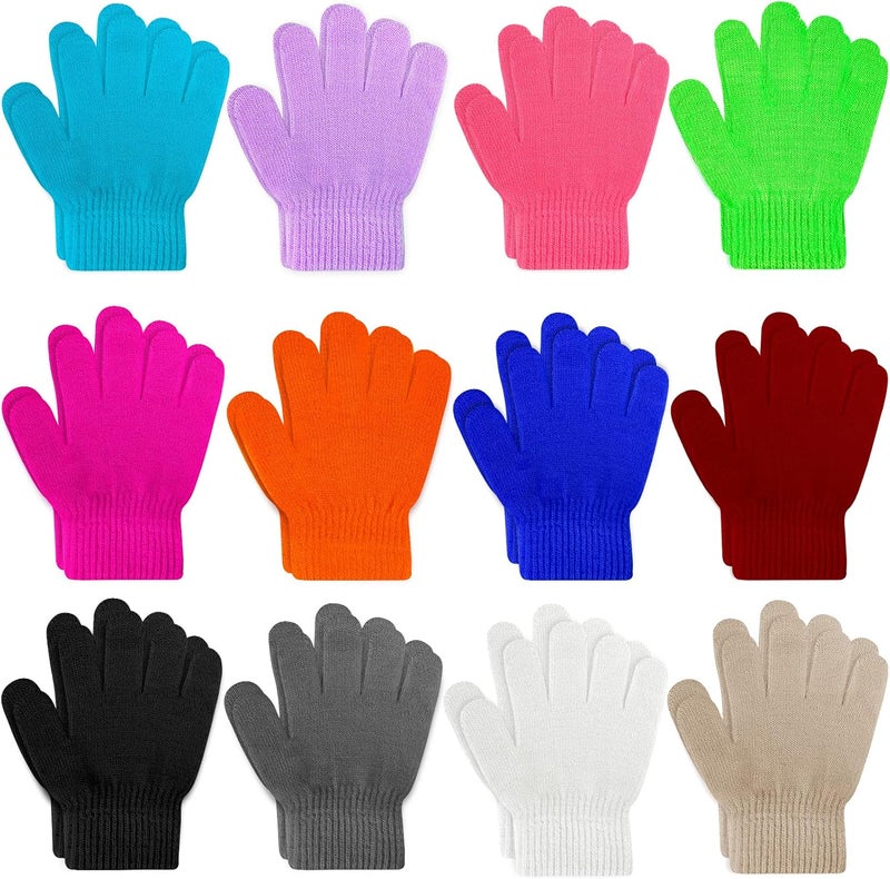 ONESING 3-24 Pairs Winter Knit Gloves for Kids - White Finger Gloves for Boys and Girls - Image 1