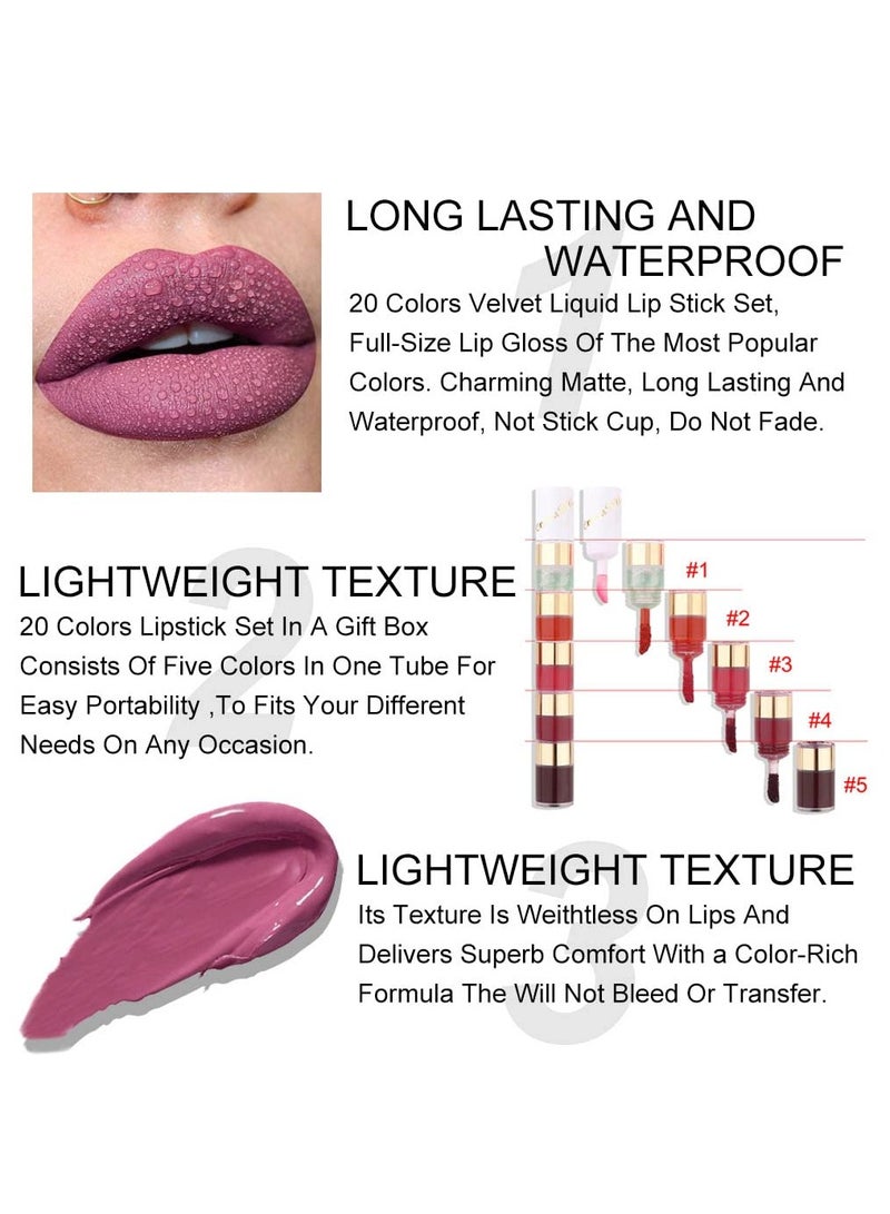 Lipstick Set Liquid Matte 20 Colors Lip Stick for Dark Skin Women, Dark Red Mat Matt Long Lasting 24 Hour lipstick lapiz mate - Image 2