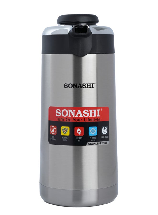 SONASHI 2.L Vacuum Flask  for Hot And Cold Beverages  High Quality Stainless Steel Body with Double Wall Insulation  Unbreakable Flasks with Big Mouth for Daily Use  Portable Friendly SVF-2000 Silver/Black - Image 2